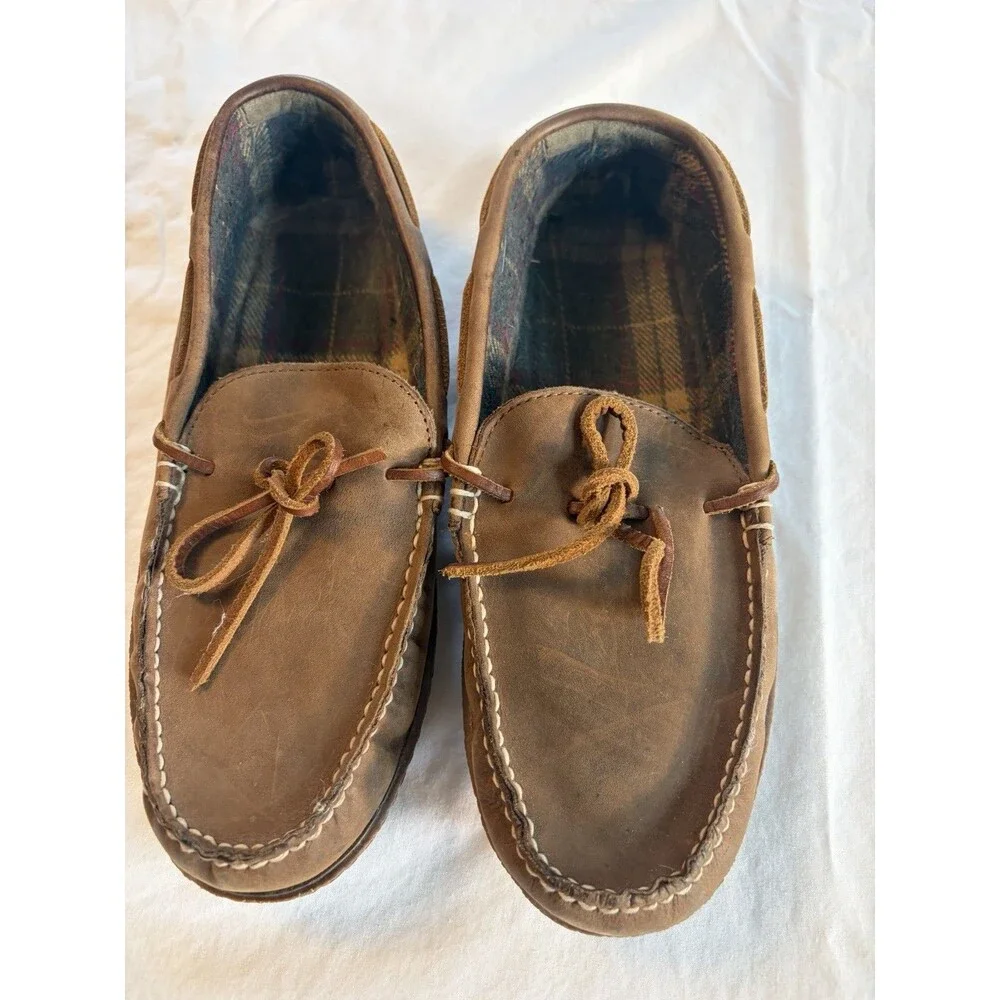 LL Bean Handsewn Leather Moccasin Slippers Flannel Lined 212164 Men’s 11M